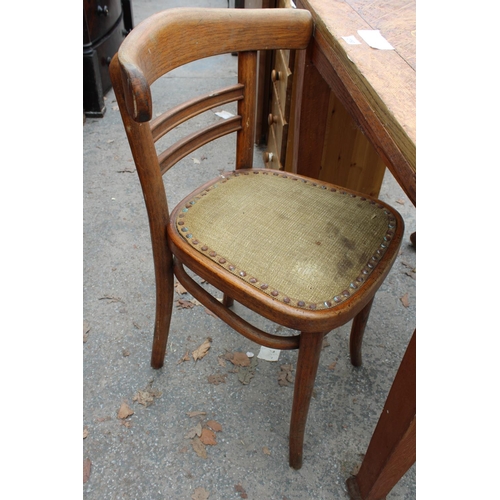 2793 - AN OAK FOLD OVER WORK TABLE AND A PAIR OF BENTWOOD CHAIRS