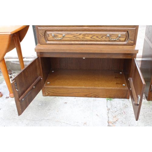 2803 - A MODERN OAK CABINET WITH GLAZED AND LEADED UPPER PORTION, 37