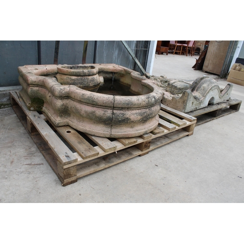 1501 - AN EXTREMELY LARGE AND HEAVY RECONSTITUTED STONE WATER FEATURE WITH LION HEAD DETAIL