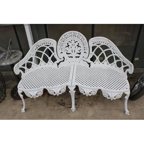 1505 - A DECORATIVE WHITE PAINTED CAST ALLOY THREE SEATER BENCH