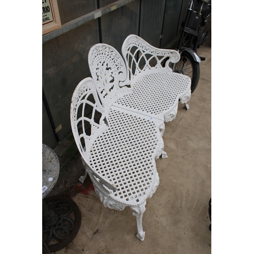 1505 - A DECORATIVE WHITE PAINTED CAST ALLOY THREE SEATER BENCH