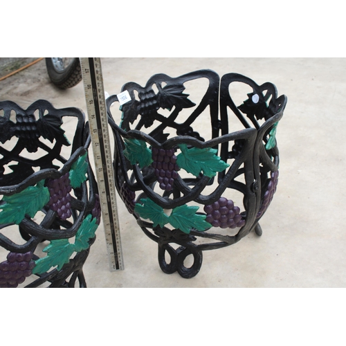 1506 - A PAIR OF DECORATIVE METAL PLANT POT HOLDERS WITH GRAPE DETAIL