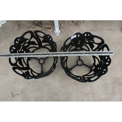 1506 - A PAIR OF DECORATIVE METAL PLANT POT HOLDERS WITH GRAPE DETAIL