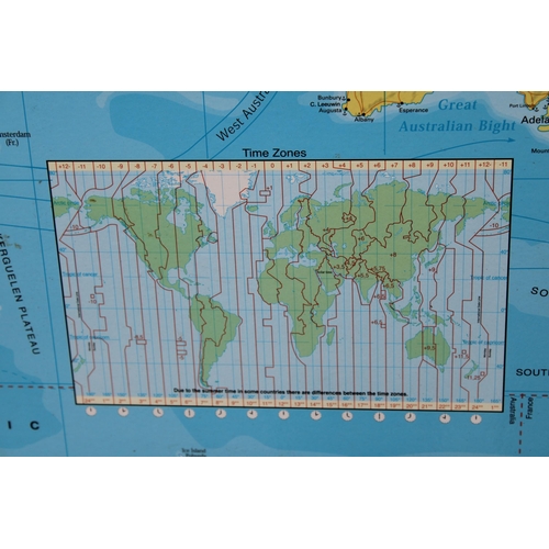 1507 - A VINTAGE CLASSROOM MAP OF THE WORLD IN FRAMEWORK, 52