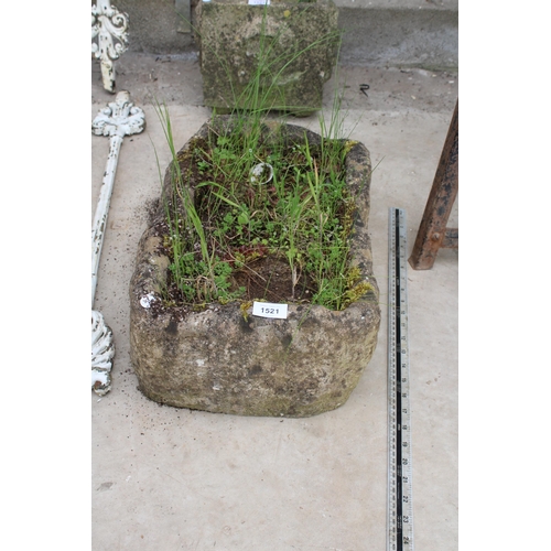 1521 - A SMALL RECTANGULAR STONE TROUGH PLANTER (L:45CM W:30CM)