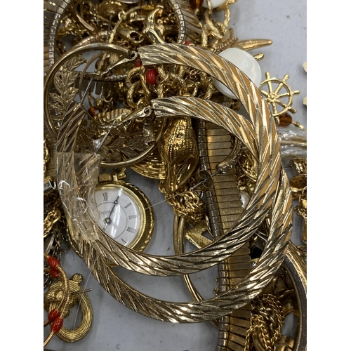 103 - A QUANTITY OF YELLOW METAL COSTUME JEWELLERY