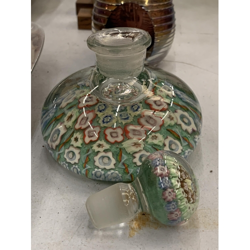 107 - A MILLEFIORI GLASS PAPERWEIGHT INK BOTTLE WITH STOPPER