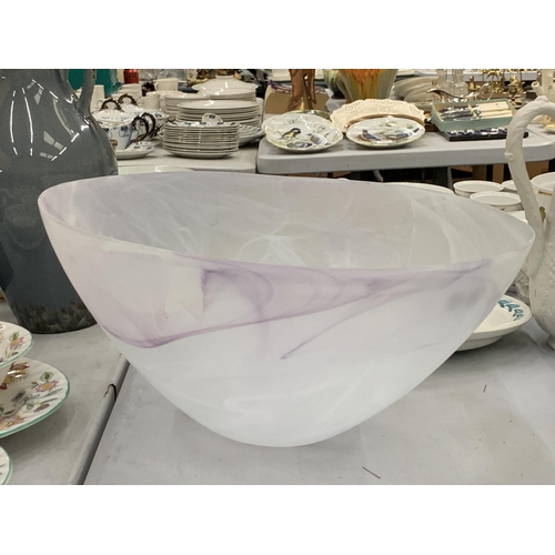 109 - A LARGE VEINED PURPLE BOWL - 39 CM DIAMETER