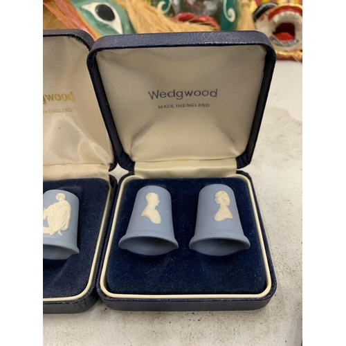 118 - THREE BOXED WEDGWOOD JASPERWARE THIMBLES (6 IN TOTAL)