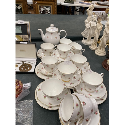 151 - A VINTAGE ARGYLE TEASET TO INCLUDE A TEAPOT, SUGAR BOWL, CUPS, SAUCERS AND SIDE PLATES