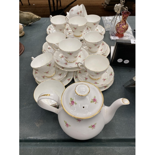 151 - A VINTAGE ARGYLE TEASET TO INCLUDE A TEAPOT, SUGAR BOWL, CUPS, SAUCERS AND SIDE PLATES