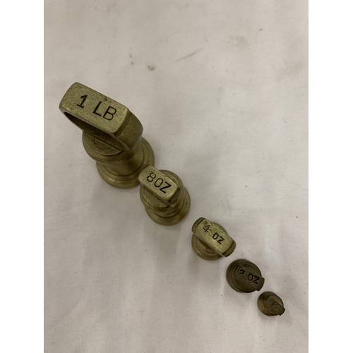 157 - A SET OF 5 BRASS WEIGHTS