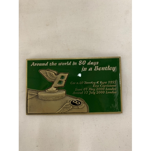 158 - A BOXED BENTLEY PLAQUE, 11CM X 6CM