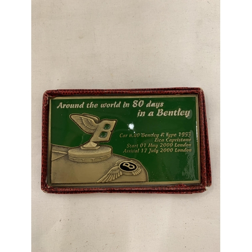 158 - A BOXED BENTLEY PLAQUE, 11CM X 6CM