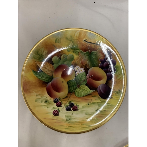 161 - THREE SIGNED, J MOTTRAM, HANDPAINTED, FRUIT, CABINET PLATES