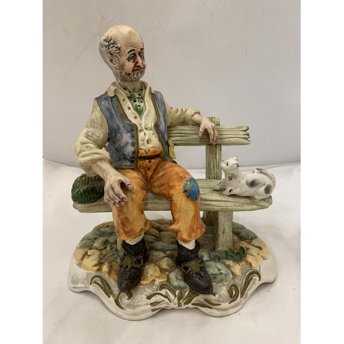 186 - TWO CAPODIMONTE FIGURES OF MEN ON BENCHES