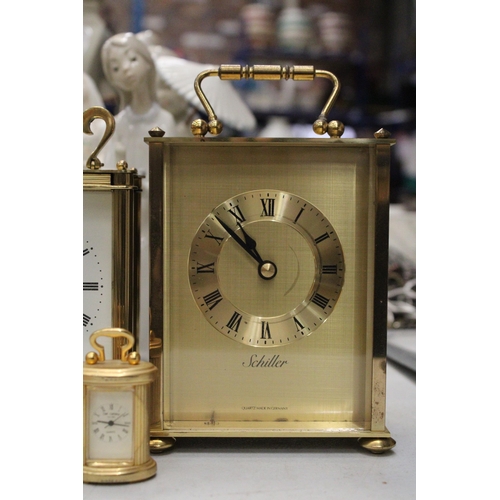 191 - TWO BRASS CARRIAGE CLOCKS PLUS A MINIATURE CARRIAGE CLOCK