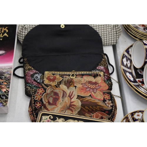 199 - FIVE VINTAGE BAGS TO INCLUDE TAPESTRY AND EMBROIDERY