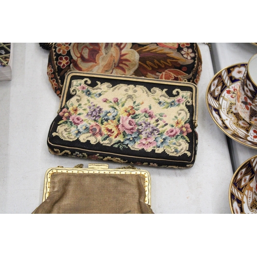 199 - FIVE VINTAGE BAGS TO INCLUDE TAPESTRY AND EMBROIDERY