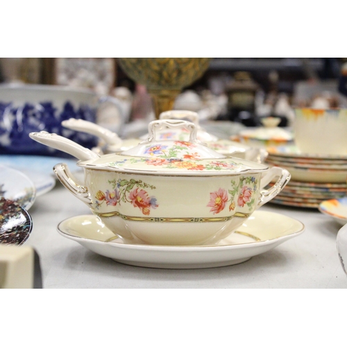 207 - TWO VINTAGE JOHNSON BROS 'PAREEK', SMALL LIDDED TUREENS WITH SAUCERS AND LADELS