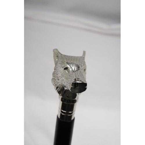 216 - A WALKING STICK WITH A CHROME WOLF HANDLE