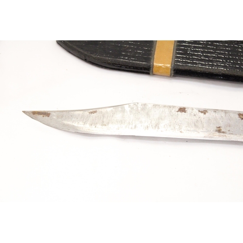 226 - A BOWIE KNIFE IN SHEATH - APPROXIMATELY 40CM LONG