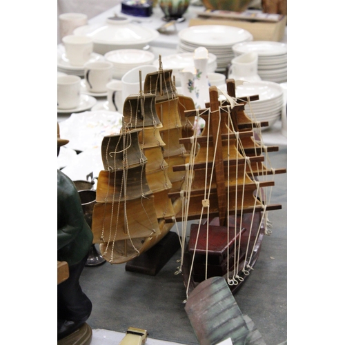 231 - TWO MODELS OF SHIPS TO INCLUDE ONE WOODEN AND ONE HORN