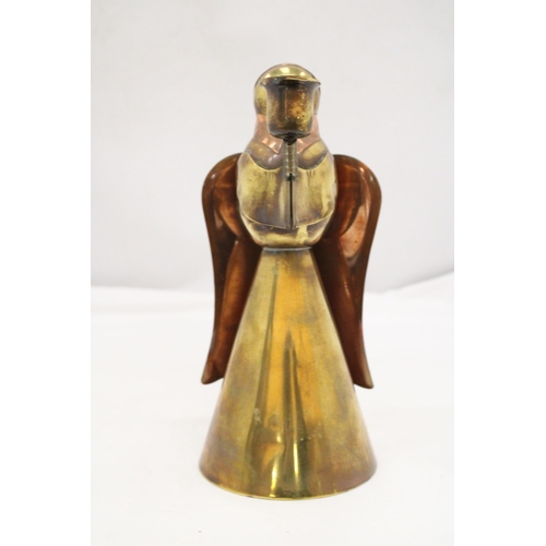 236 - A VINTAGE COPPER AND BRASS ANGEL CANDLE HOLDER - APPROXIMATELY 24CM