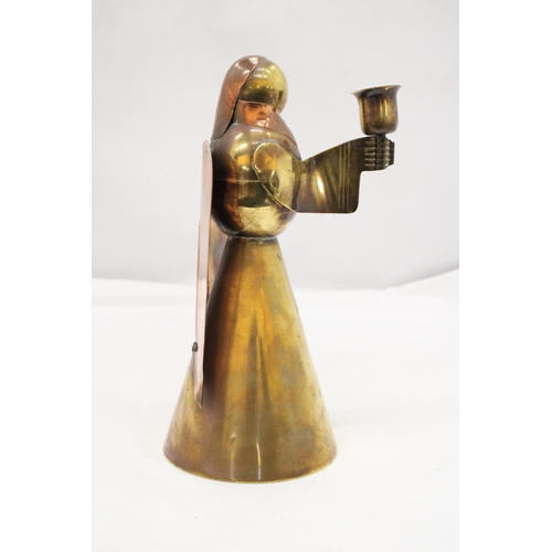 236 - A VINTAGE COPPER AND BRASS ANGEL CANDLE HOLDER - APPROXIMATELY 24CM