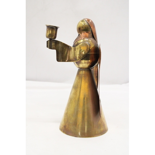 236 - A VINTAGE COPPER AND BRASS ANGEL CANDLE HOLDER - APPROXIMATELY 24CM