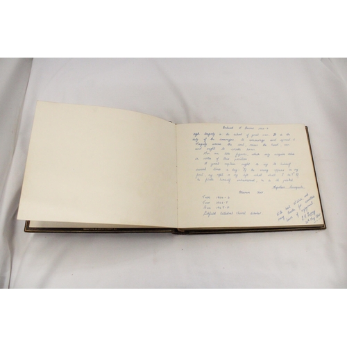 241 - A VINTAGE LEATHER BOUND AUTOGRAPH BOOK FROM THE 1940'S WITH MOSTLY RELIGIOUS ENTRIES