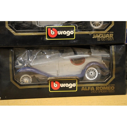 267 - THREE VINTAGE BOXED TOY CARS TO INCLUDE A LIMITED EDITION 1947 CHEVY BEL AIR, JAGUAR AND A ALFA ROME... 