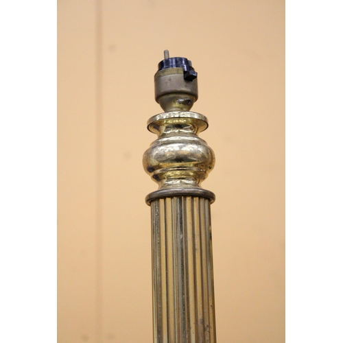 269 - A PAIR OF HEAVY BRASS PEDESTAL ELECTRIC CANDLE STICKS LAMPS - APPROXIMATELY 47CM HIGH