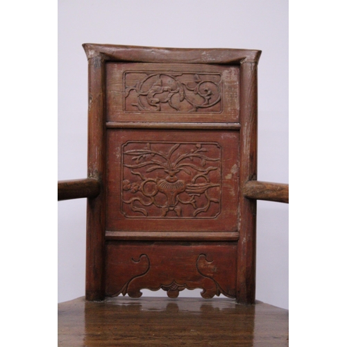 397 - A CHINESE ELM CARVED CHILDS CHAIR