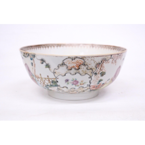 415 - A CHINESE EXPORT FIGURAL DESIGN FOOTED BOWL - 11 CM (H) - 25.5 (D)