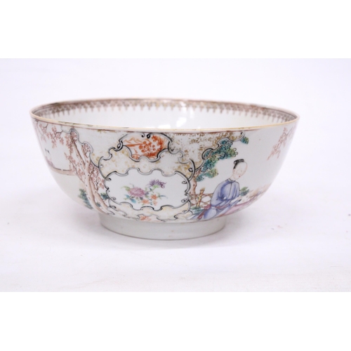 415 - A CHINESE EXPORT FIGURAL DESIGN FOOTED BOWL - 11 CM (H) - 25.5 (D)