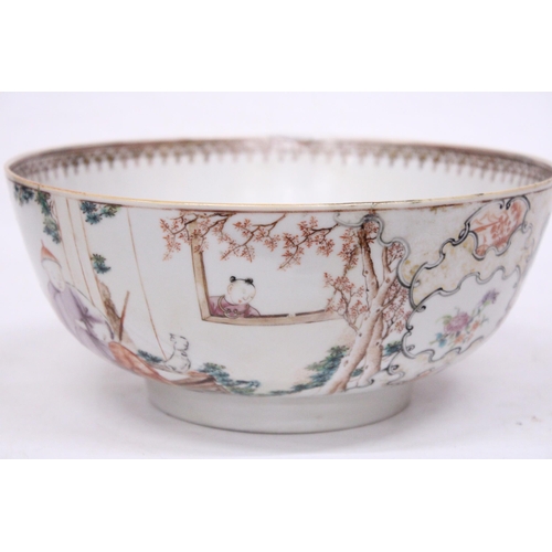 415 - A CHINESE EXPORT FIGURAL DESIGN FOOTED BOWL - 11 CM (H) - 25.5 (D)