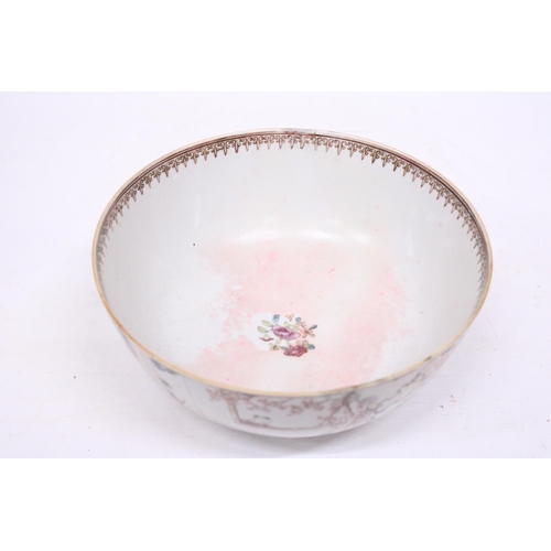 415 - A CHINESE EXPORT FIGURAL DESIGN FOOTED BOWL - 11 CM (H) - 25.5 (D)