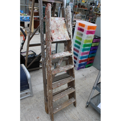 1983 - TWO VINTAGE WOODEN STEP LADDERS