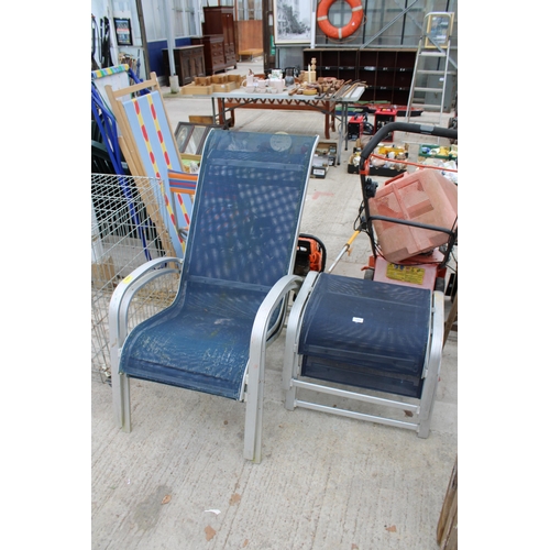 1984 - TWEO METAL STACKING GARDEN CHAIRS AND TWO FOOT STOOLS