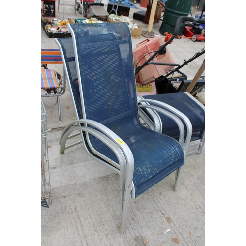 1984 - TWEO METAL STACKING GARDEN CHAIRS AND TWO FOOT STOOLS