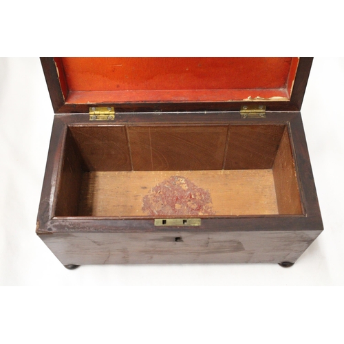 281 - AN EARLY VICTORIAN, MAHOGANY, SARCOPHAGUS, TEA CADDY