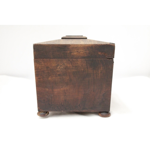 281 - AN EARLY VICTORIAN, MAHOGANY, SARCOPHAGUS, TEA CADDY