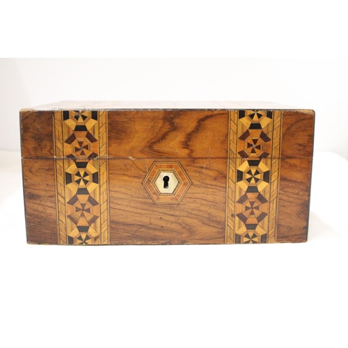 293 - AN EARLY VICTORIAN ROSEWOOD ULTITY BOX WITH MARQUETRY AND NACRE 10