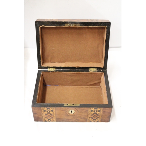 293 - AN EARLY VICTORIAN ROSEWOOD ULTITY BOX WITH MARQUETRY AND NACRE 10