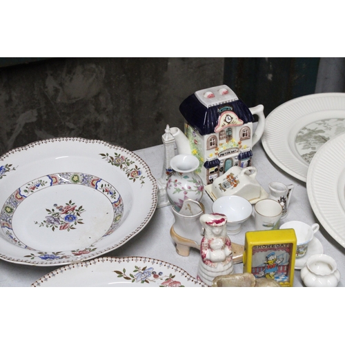 1275 - A MIXED LOT OF CERAMICS TO INCLUDE SPODE LARGE WARING AND GILLOW BOWLS, CABINET PLATES, SMALL CUPS A... 