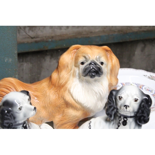 1277 - A LARGE CERAMIC MODEL OF A PEKINESE DOG, HEIGHT 25CM, LENGTH 38CM