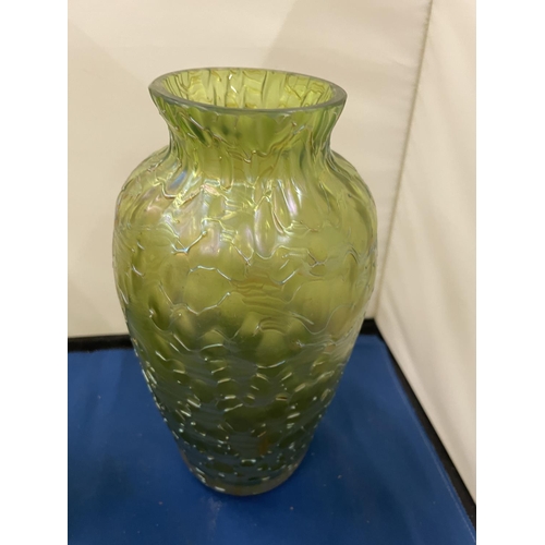 43 - A PAIR OF POSSIBLY LOETZ GREEN LUSTRE VASES APPROXIMATELY 23CM TALL