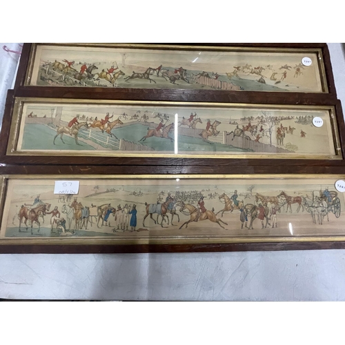 57 - FIVE VINTAGE OBLONG HUNTING SCENE FRAMED PRINTS