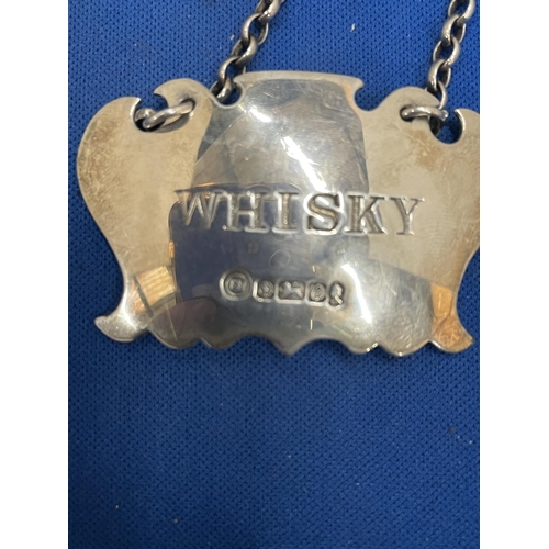 88 - TWO HALLMARKED SHEFFIELD SILVER DECANTER LABELS, SHERRY AND WHISKY